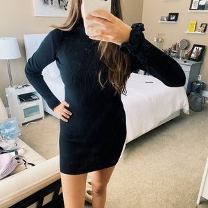 Black long-sleeve knit dress